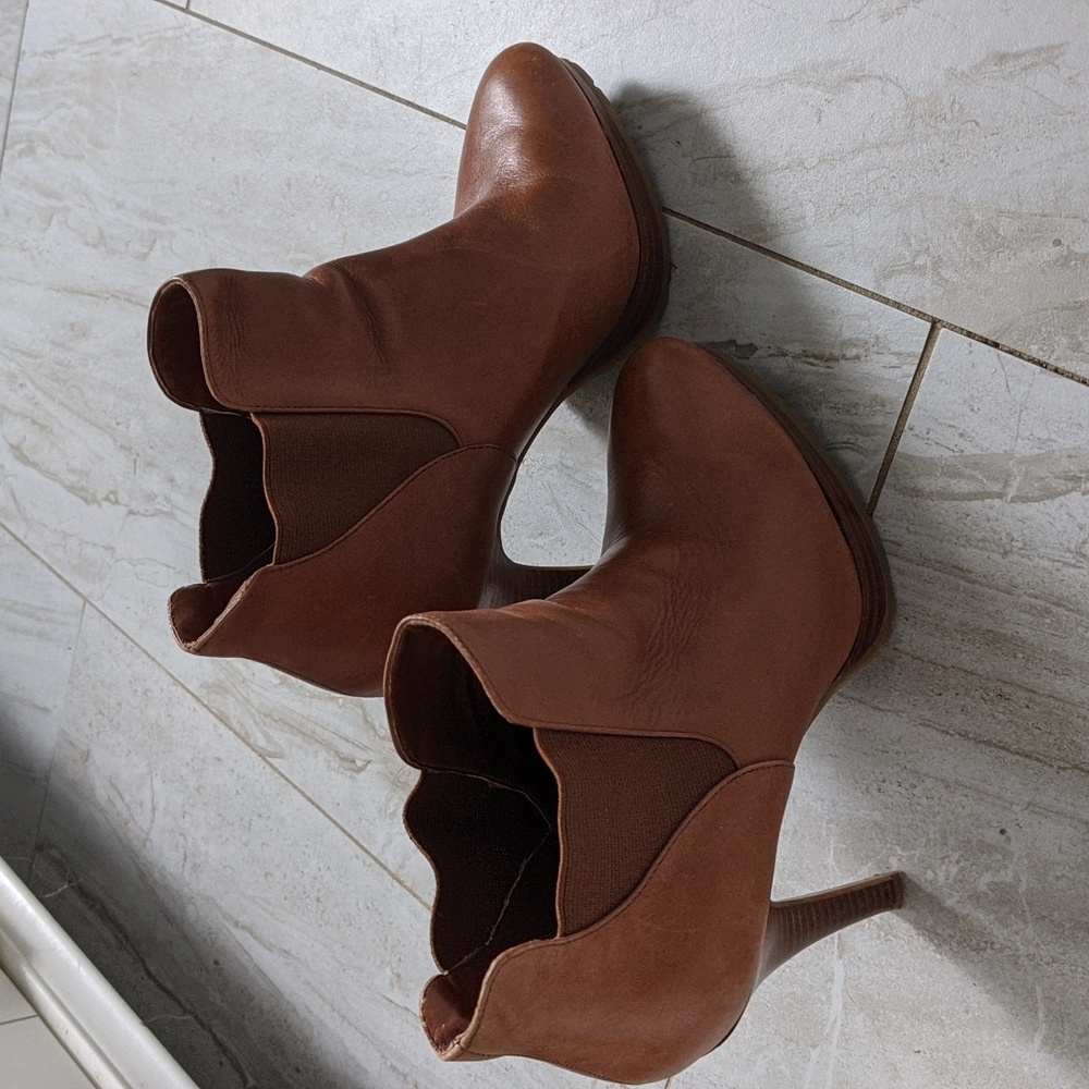 Brown leather bootie boot